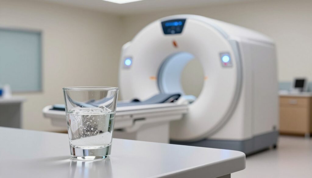 An illustration depicting the relationship between alcohol consumption and MRI procedures. In the foreground, a glass of clear, sparkling alcohol sits on a sleek, modern table, reflecting light in a captivating way. In the middle ground, a high-tech MRI machine is visible, glowing softly with blue and white lights, emphasizing its medical context. In the background, a calm hospital environment with soothing colors and minimalistic design, creating a sense of professionalism and reassurance. Soft, diffused lighting enhances the scene, capturing a moment of contemplation regarding the implications of alcohol after an MRI scan. The overall mood is informative and reflective, inviting the viewer to consider health choices in a clinical setting. An illustration depicting the relationship between alcohol consumption and MRI procedures. In the foreground, a glass of clear, sparkling alcohol sits on a sleek, modern table, reflecting light in a captivating way. In the middle ground, a high-tech MRI machine is visible, glowing softly with blue and white lights, emphasizing its medical context. In the background, a calm hospital environment with soothing colors and minimalistic design, creating a sense of professionalism and reassurance. Soft, diffused lighting enhances the scene, capturing a moment of contemplation regarding the implications of alcohol after an MRI scan. The overall mood is informative and reflective, inviting the viewer to consider health choices in a clinical setting.